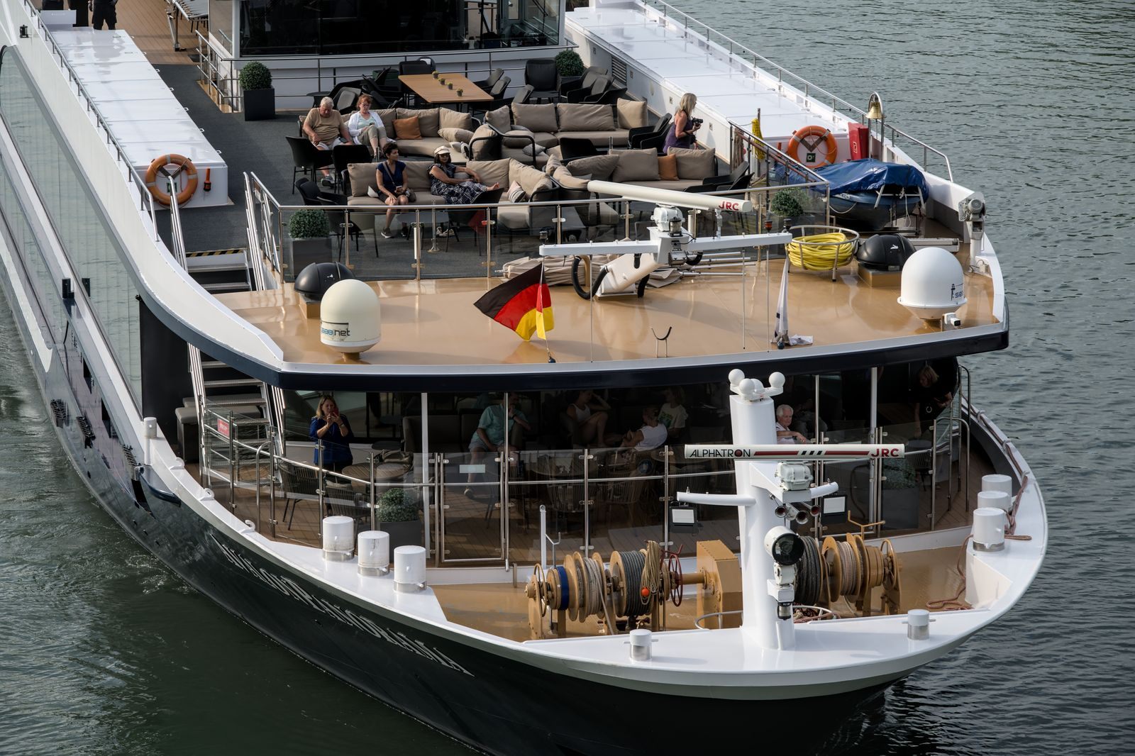 Guests on a river ship sun deck